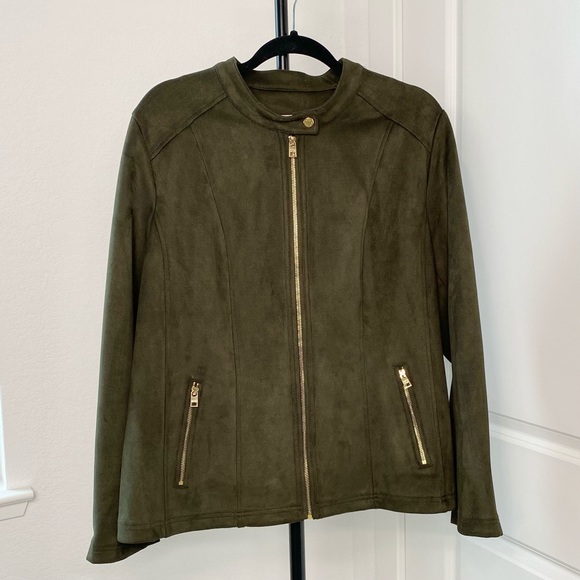 MARC NY Faux Suede Moto Jacket - Olive Green - Picture 3 of 12